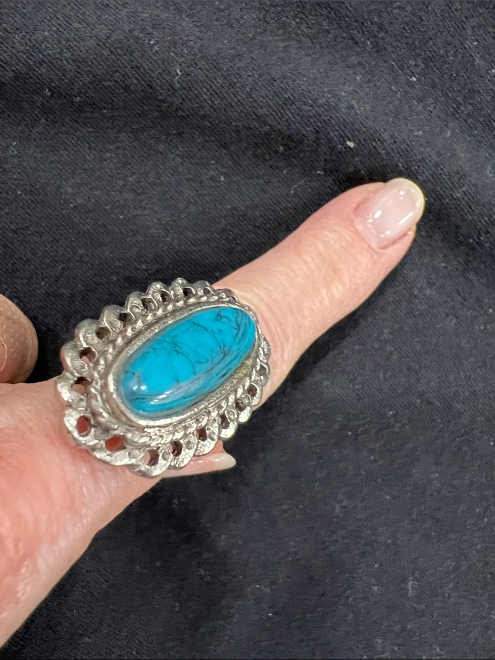 Turquoise Oval Statement Ring - Blue Silver Fashion Ring